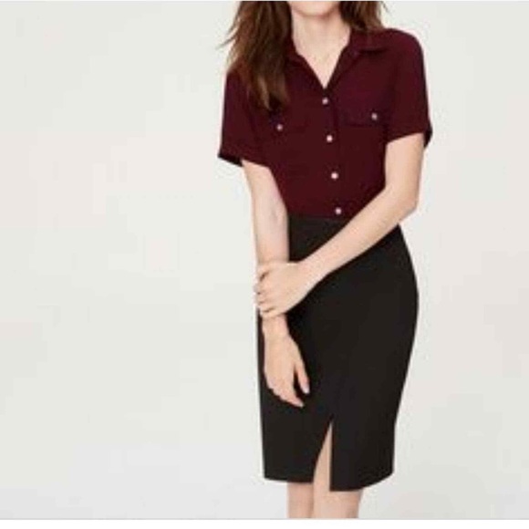 LOFT Tops - Ann Taylor Loft Petite Cranberry Button Front Top NWOT